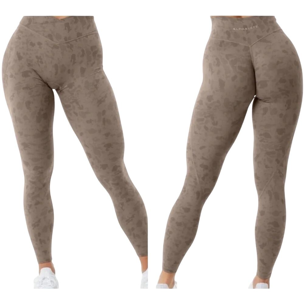 Alphalete Surface Power Leggings Pebble Print Mocha Medium